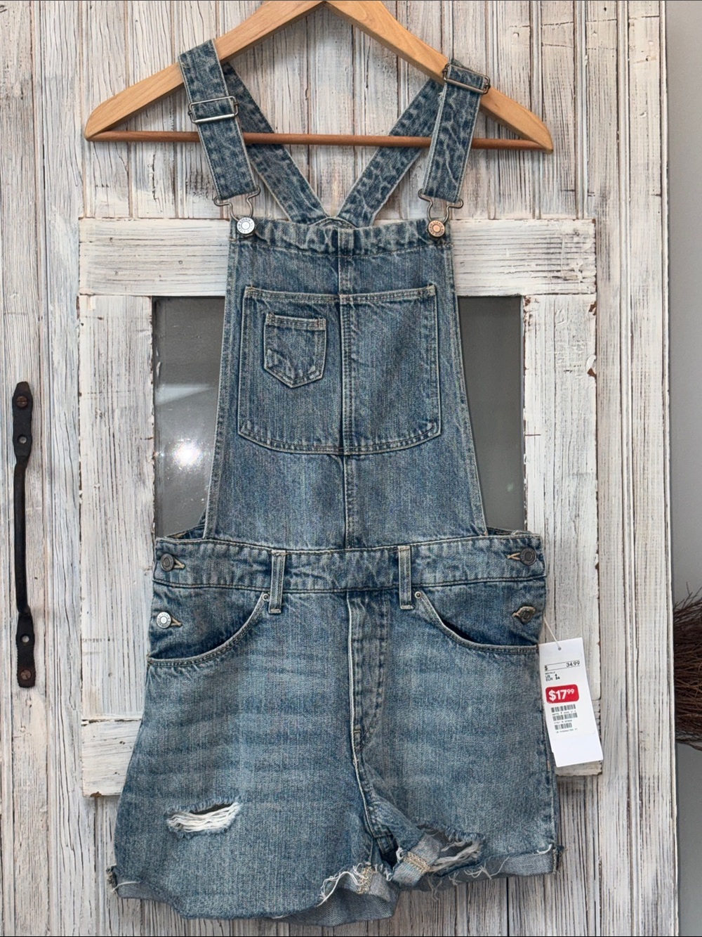 H&M Distressed Denim Short Overalls Size 4 NWT
